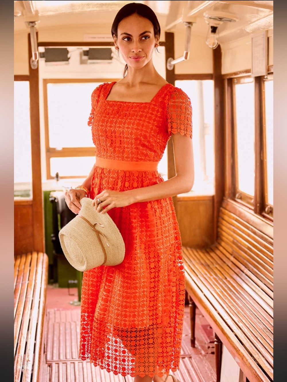 Self-Portrait Red Lace Square-Neck Midi Dress